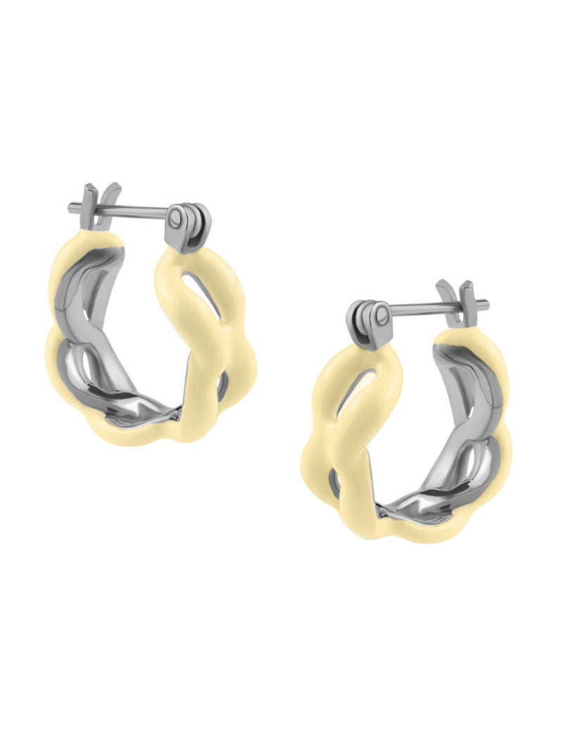 Enamel Link Huggy Hoops - Butter Yellow - MISHO - Earrings