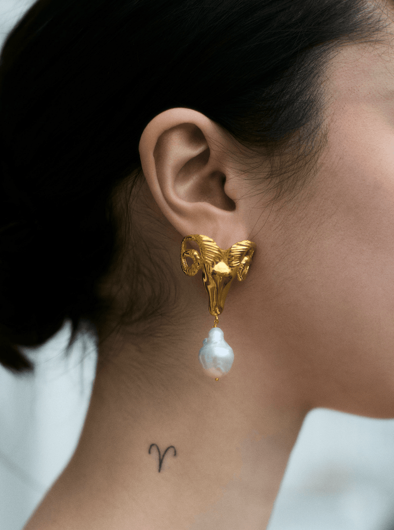 Ram Pearl Drop Earrings - MISHO - Earrings